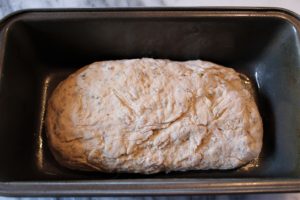 bread dough in loaf pan