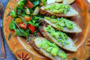 fava bean bruschetta with lemon arugula salad