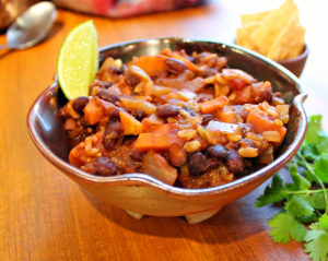 a bowl of vegan black bean chili