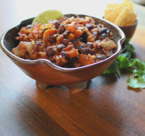 a bowl of vegan black bean chili