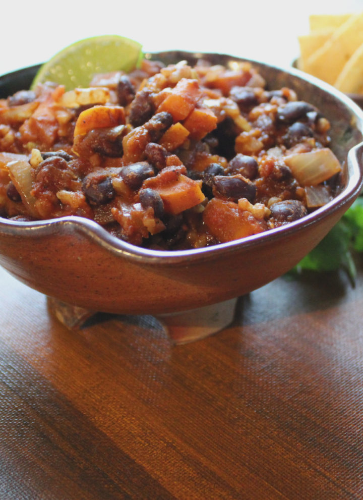 a bowl of vegan black bean chili