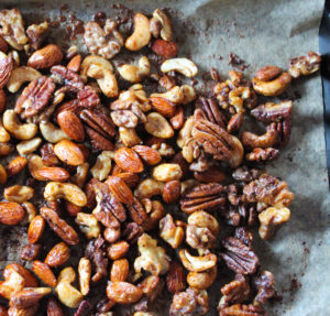 a plate of sweet and spicy mixed nuts